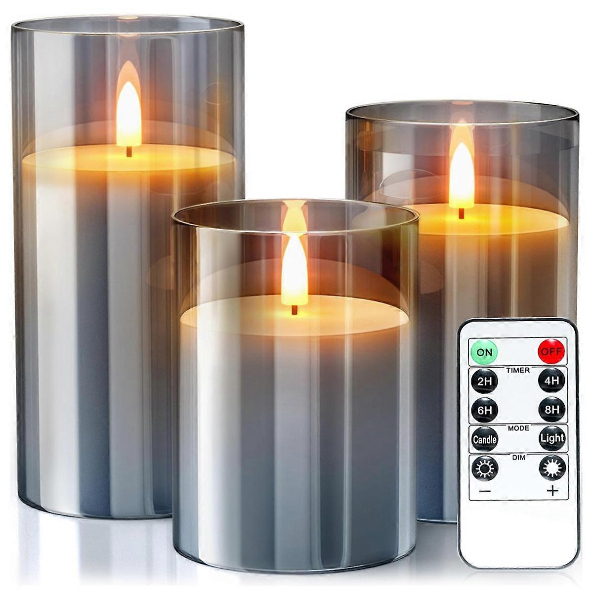 Flameless Candles Christmas Glass with Remote (Grey)