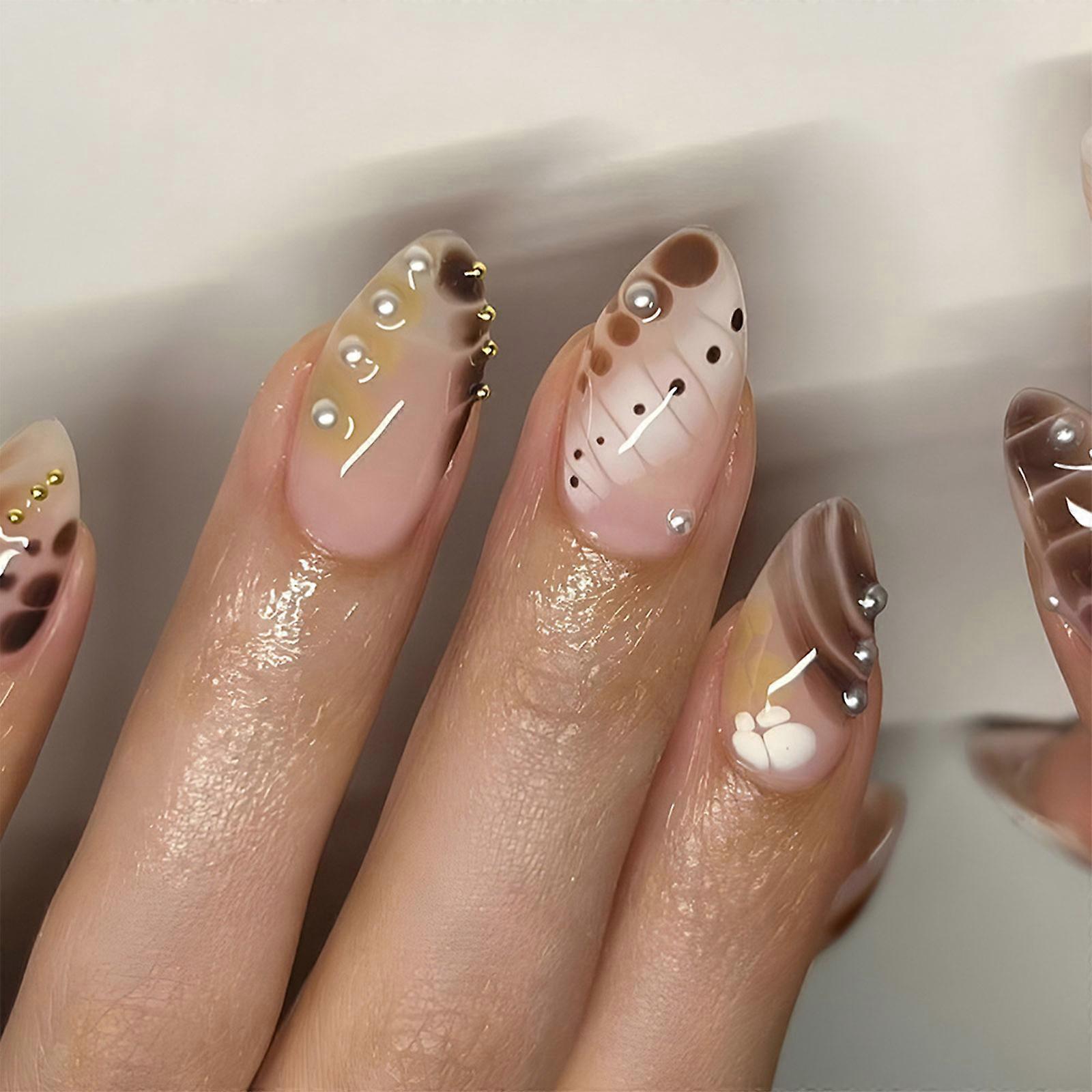 ネイルグラデーションの24ピースアーモンドプレスフレンチフェイクネイルアクリル偽のネイル、レディースガールズのネイルの人工ネイル接着剤