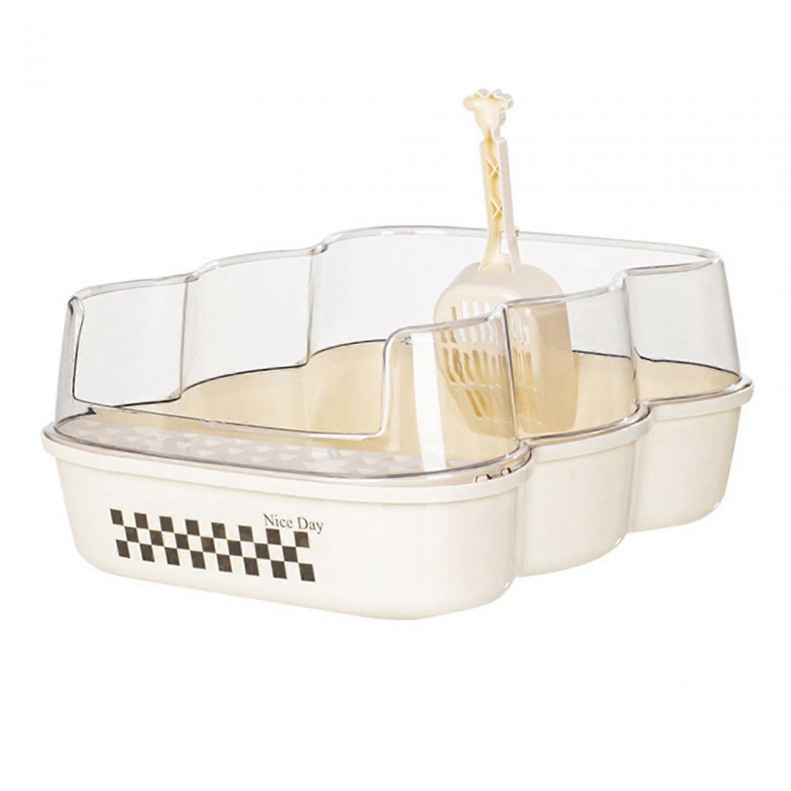 Cat Litter Box Semi Enclosed Splashproof, Cream Color, Suitable For Cats, Dogs And Small Pets
