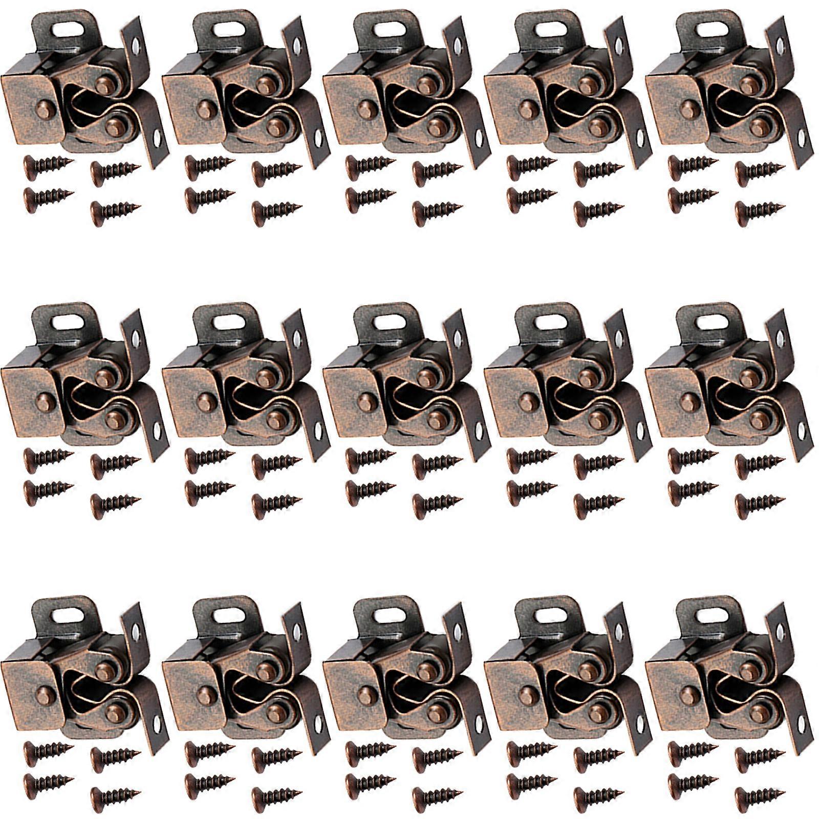 15set Door Close Latches Double Roller Cabinet Lock Latches Damper Buffer Clasp Latches for Wardrobe Cupboard Furniture Red ancient color