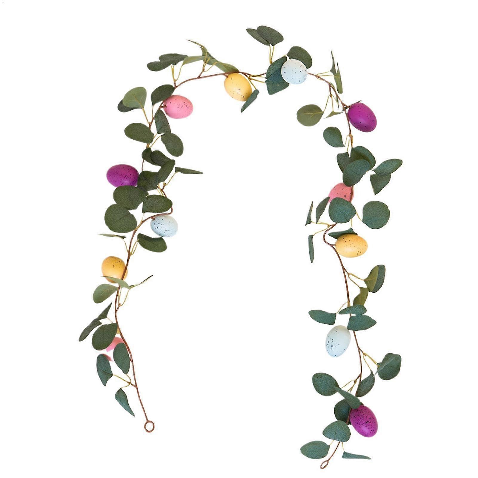 Easter Garland with Green Leaves, 170 cm Artificial Spring Decoration for Tree, Window, and Birthday Rustic Style