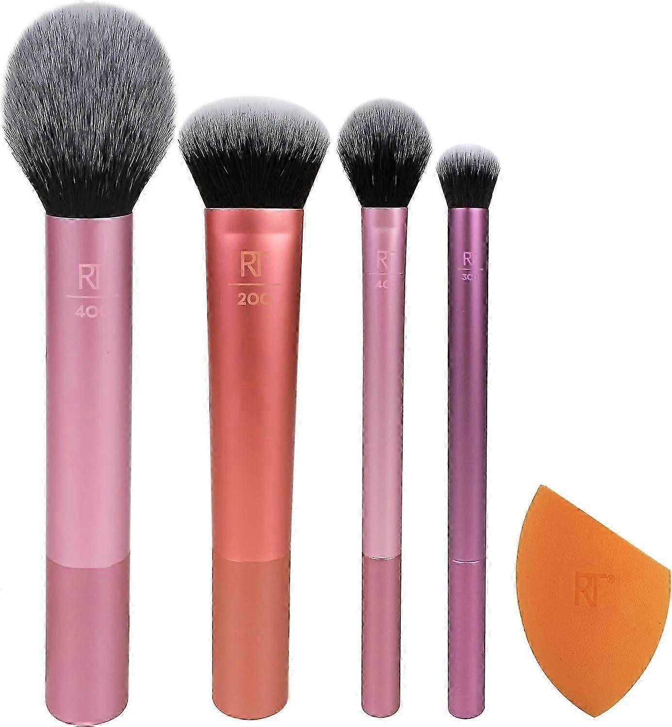 5 Count Everyday Essentials Makeup Brush Complete Face Set (Miracle Complexion Sponge, Expert Face, Blush, Setting and Deluxe Crease Brushes)