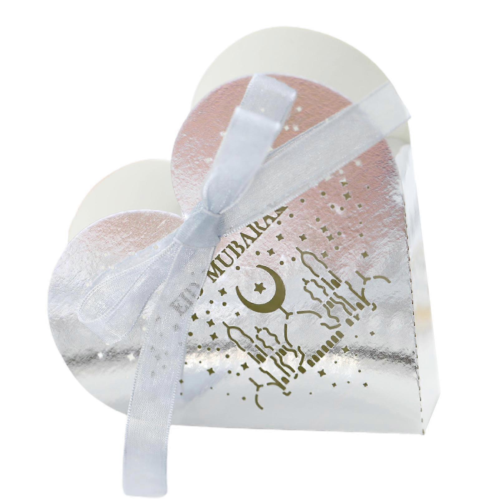 50pcs Eid Mubarak Gift Candy Box Ramadan Decoration Heart Chocolate Cookie Boxes  Silver