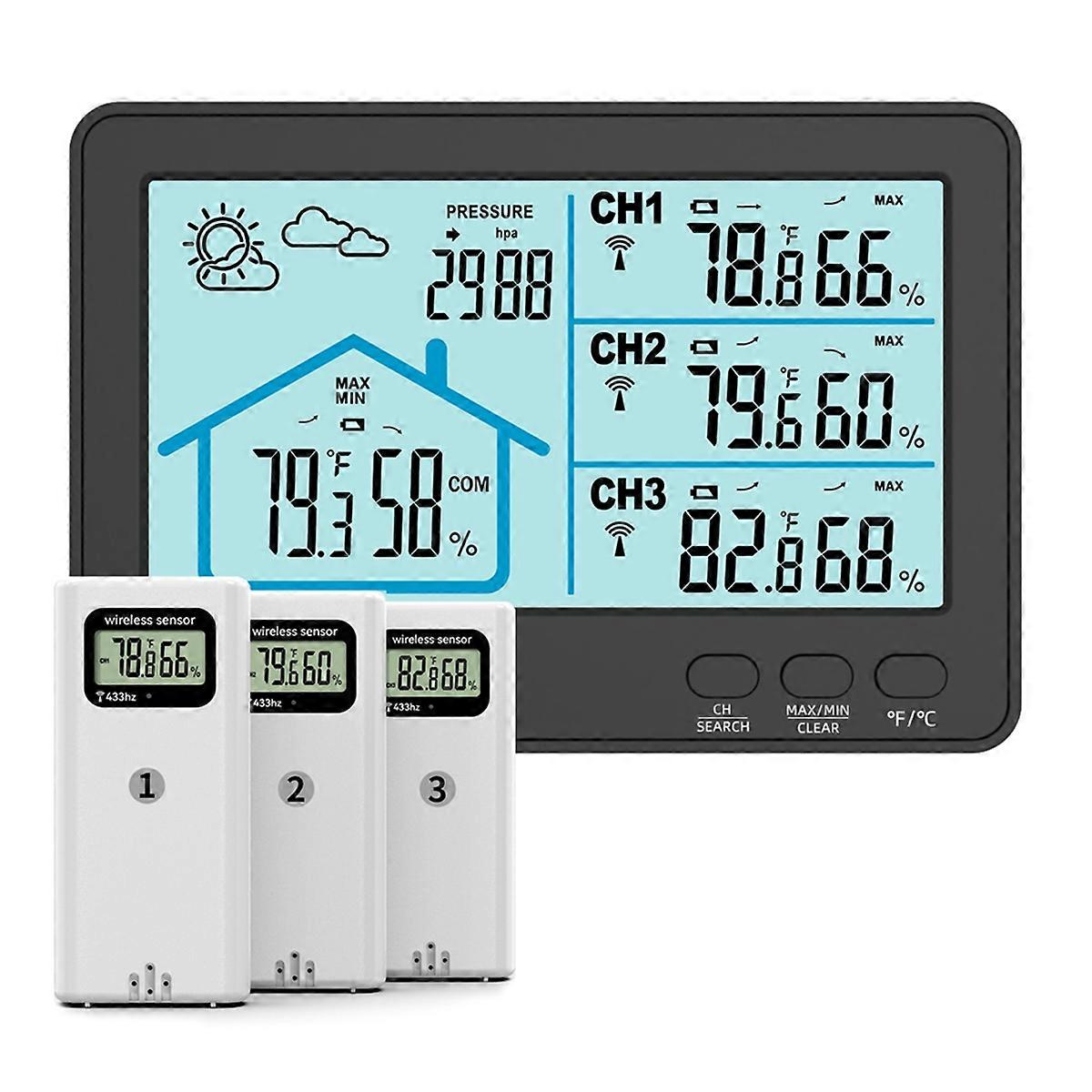 Wireless Weather Station Barometer Color LCD Screen Temperature Humidity Meter 433 Weather Station