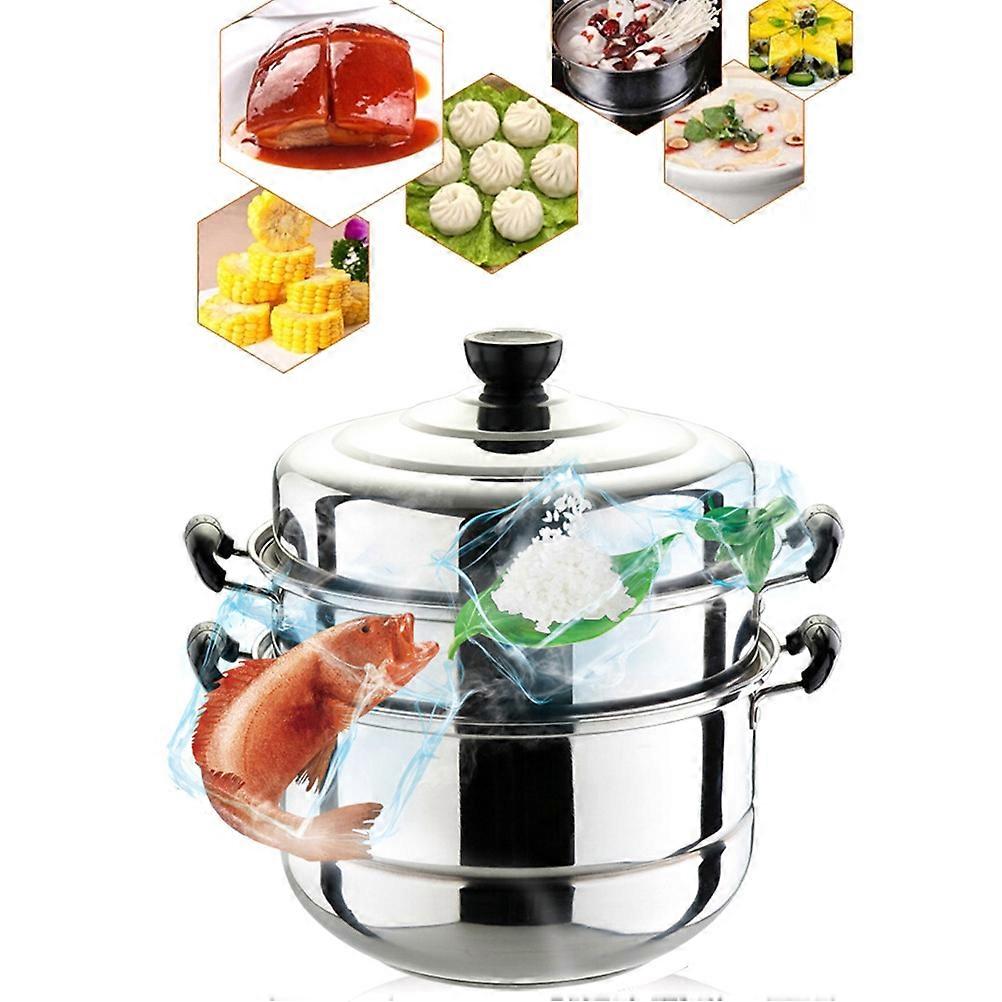 Stainless Steel 3 Layer Soup Steam Pot, Multifunctional Cooking Pot for Induction & Gas Stove, Soft Grip Handles for Seafood, Rice, and Vegetables