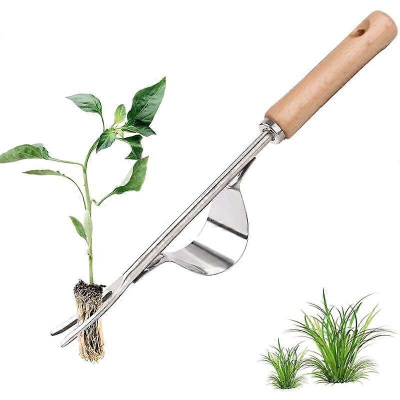 Stainless Steel Hand Weeder with Wooden Handle Tool Used for Quick Weeding of Soil and Gardens Y-Shape Manual Weeding Root Fork.