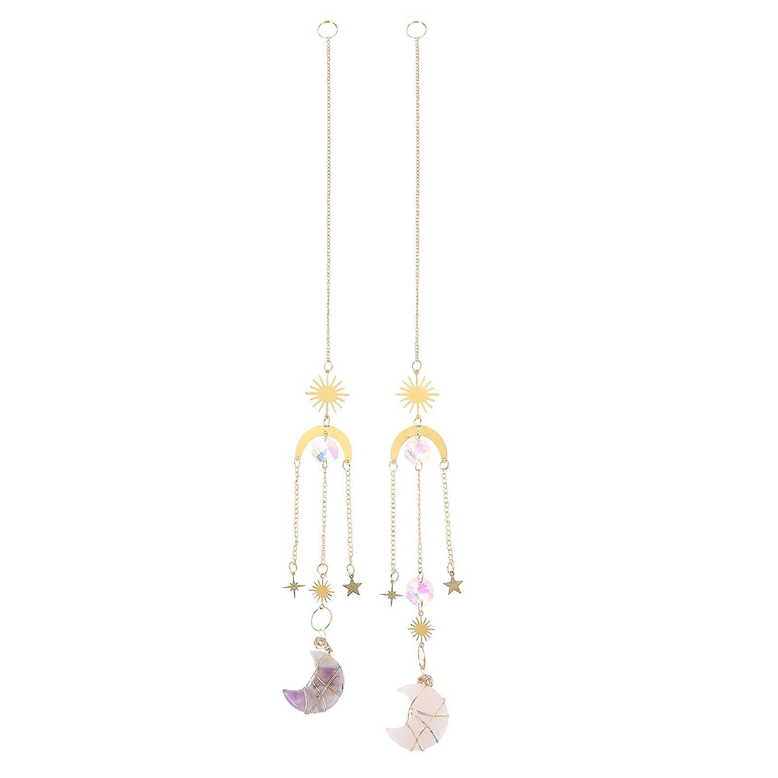 Κρύσταλλο κρεμαστό Pull Chain Moon Shape Iron Material Light Accessory Purple 40x3cm Έπιπλα Διακόσμηση 2Pcs
