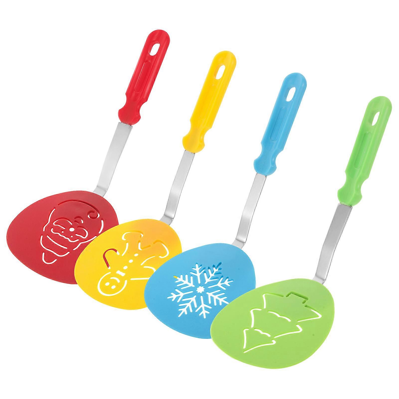 Heat-Resistant Christmas Themed Spatulas for Baking Cooking with Stainless Steel Handle 4Pcs
