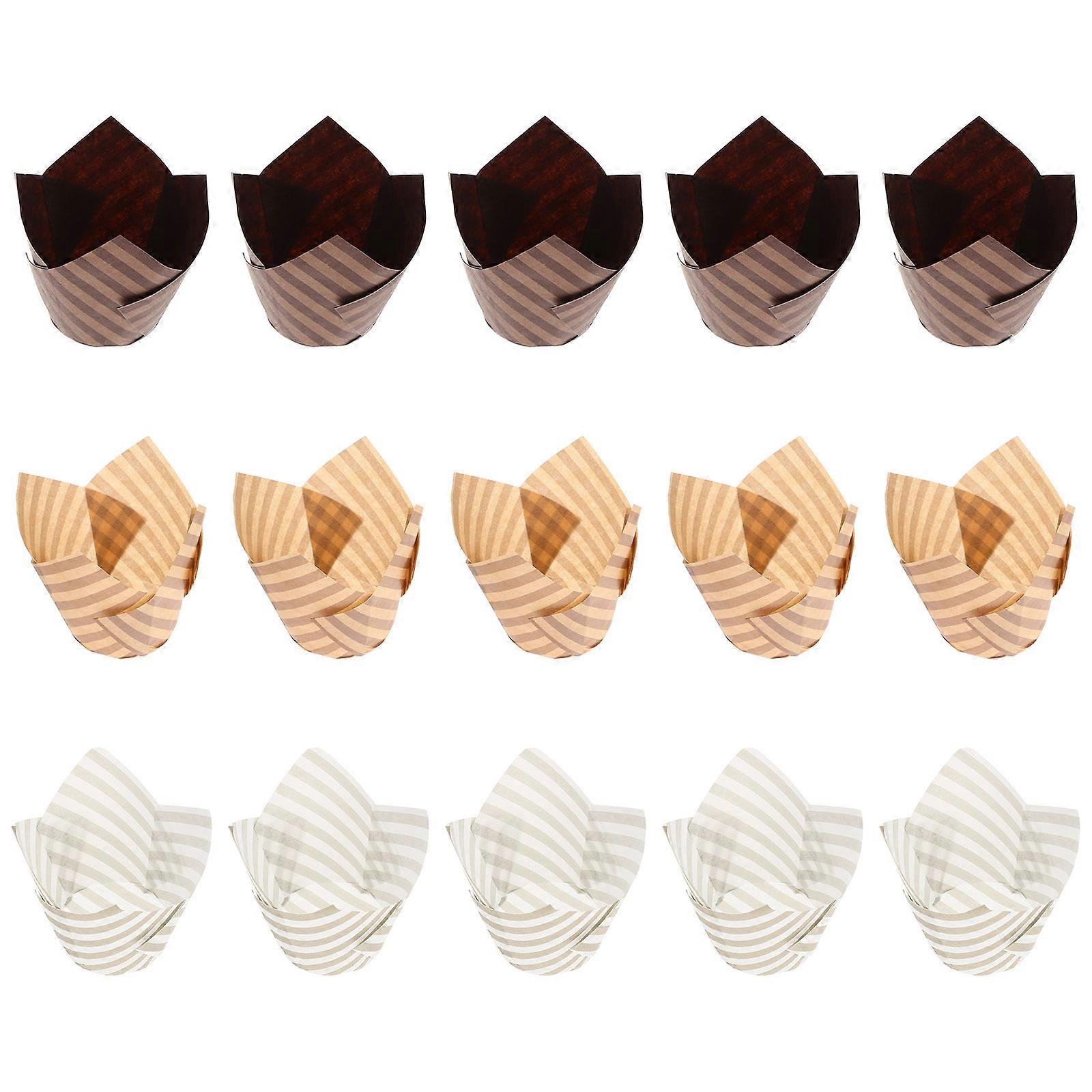 Flower Shaped Paper Muffin Liners, High Temperature Resistant Baking Cups for Cupcakes, Muffins & Treats – 150pcs Deep Light & White Striped