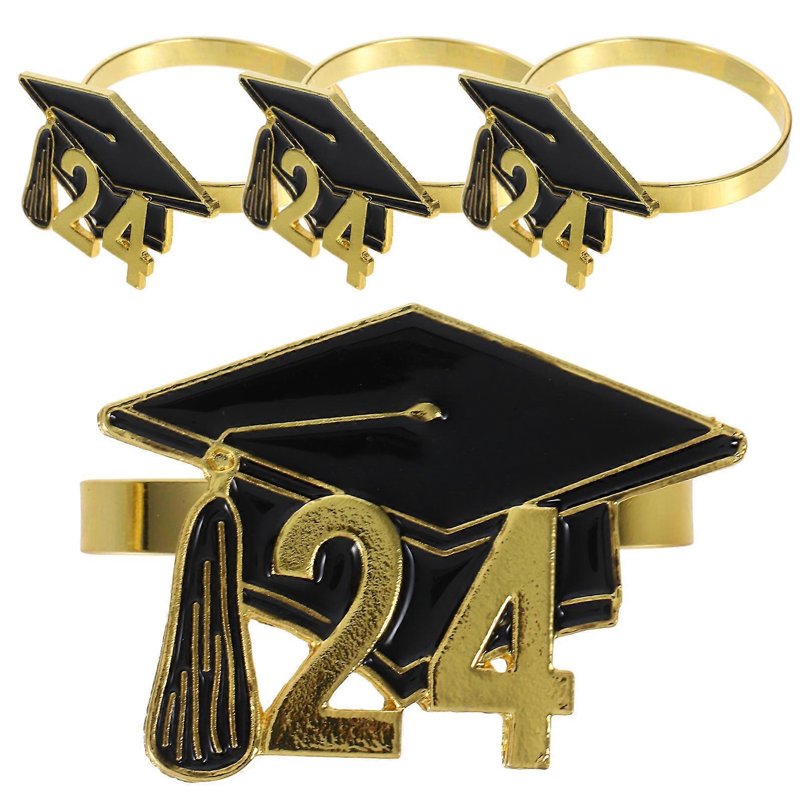 Graduation Napkin Ring Holders Class Of 2024 Grad Cap Shape For Dining Occasions 4Pcs