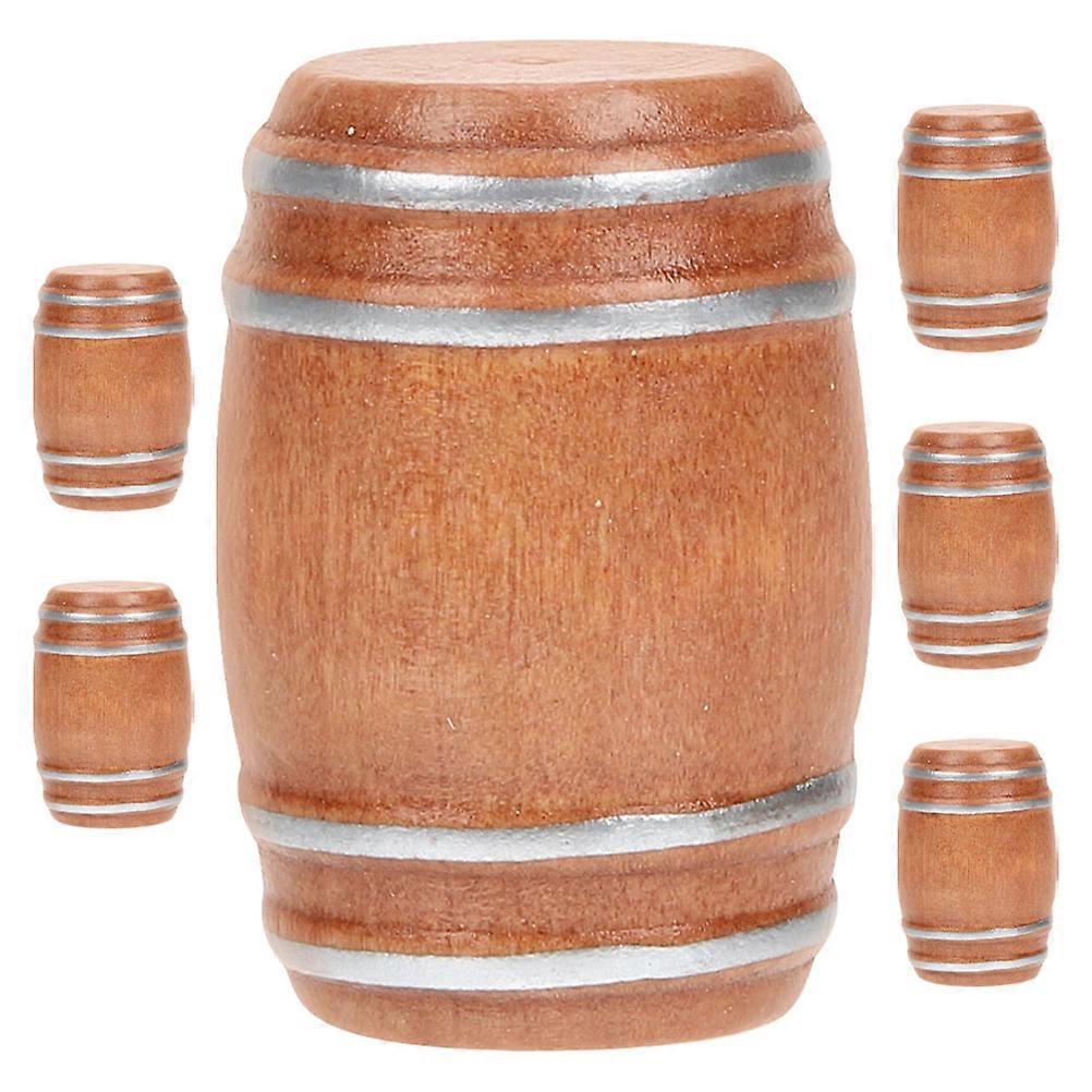 Mini Wooden Barrel Models Atmosphere Cylindrical Light Brown 4.50X3.00X3.00CM Rustic Charm for Dollhouse 6Pcs