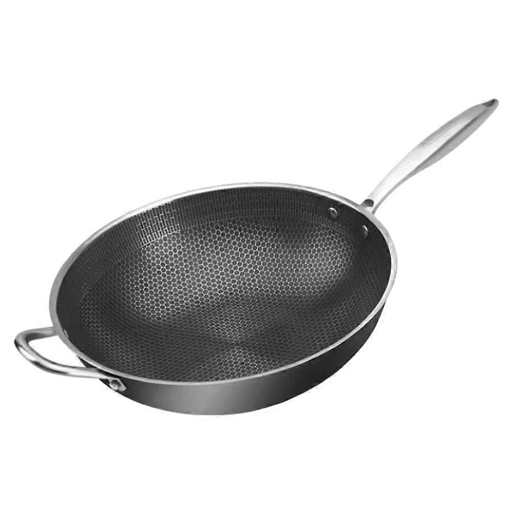 Non Stick Honeycomb Frying Wok Cooking Wok Two Handles Easy to Clean 1Set