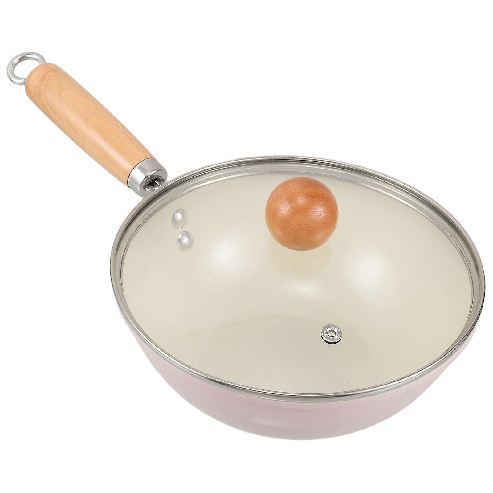Induction Wok Nonstick Cooking Skillet Glass Lid Pink Cooks Suitable 1Set