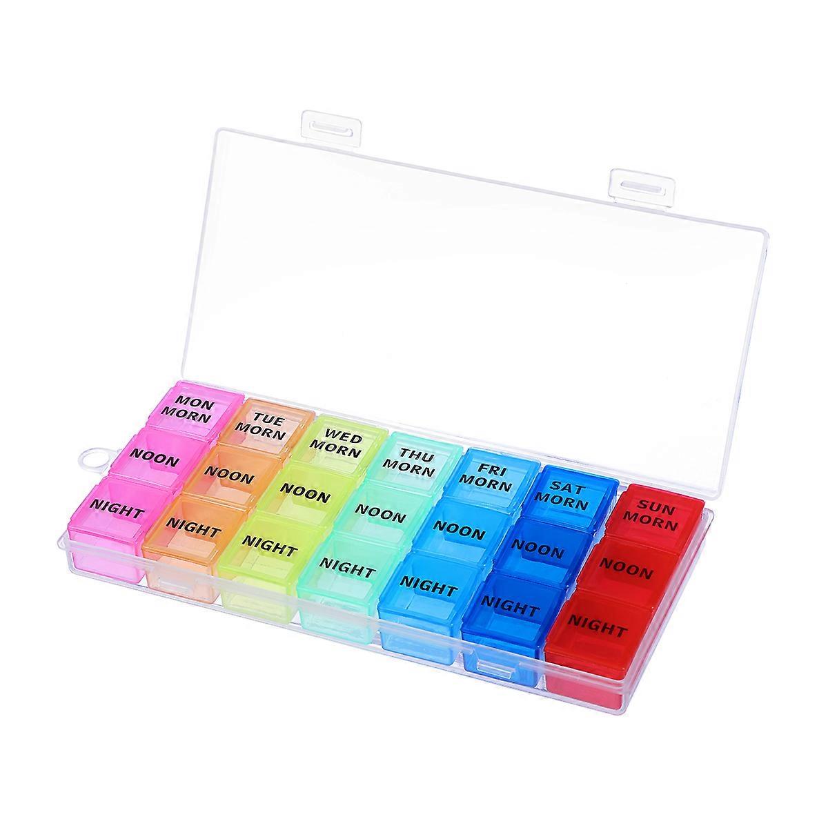 Daily Pill Case Monthly Medication Organizer Patients Travel Use 18 x 8.3 Cm Assorted Color 21 Compartments Design 1Pack