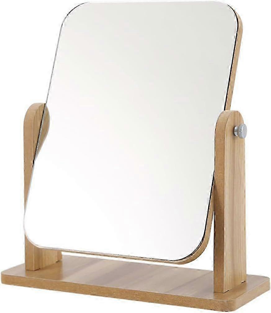Bamboo Vanity Mirror with 360 Rotation, Portable Makeup Mirror