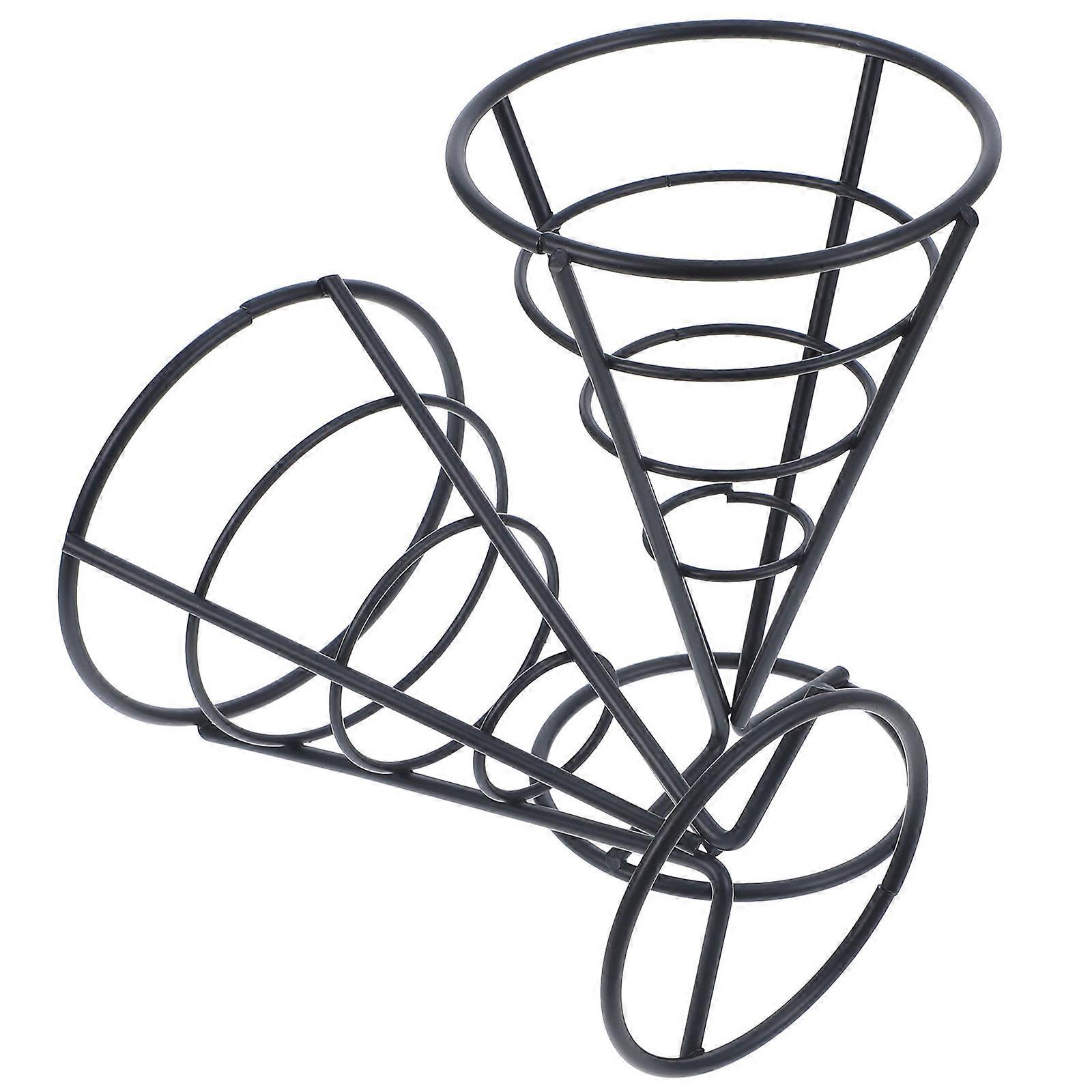 2pcs French Fries Cone Stand Basket Snack Holder for Fried Chicken Chips Display Portable Wire Rack for Weddings Parties Cafes Black