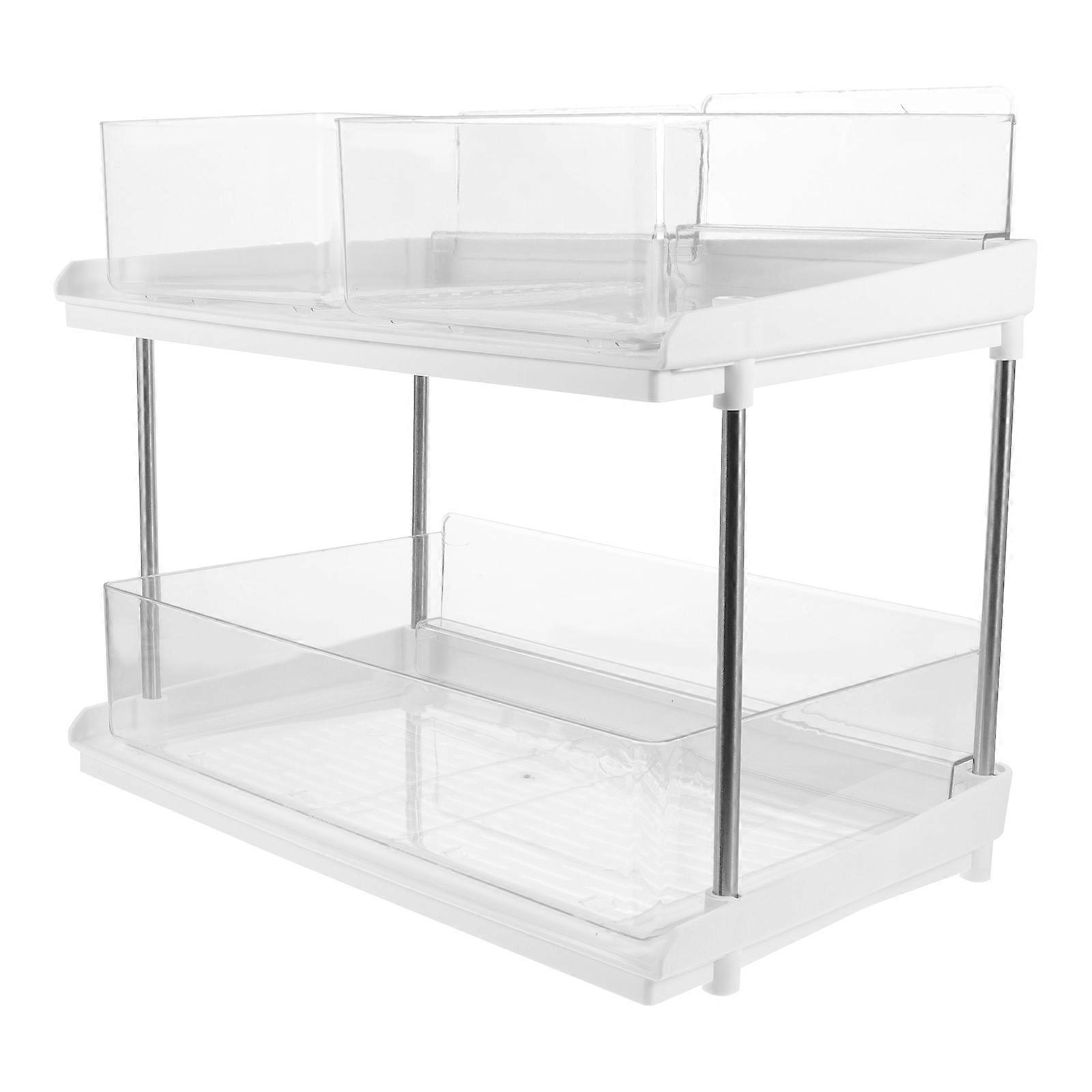 Storage Shelf Double Layer Storage Rack Bathroom Organizer Transparent 33x27.5cm Drawer Design 1Pcs