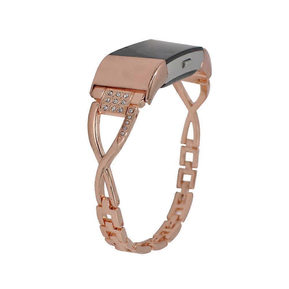 Stainless Steel Strap X Shape Metal Watch Band for Charge2 3 Rose Golden Daily Use 20*2cm 1Set