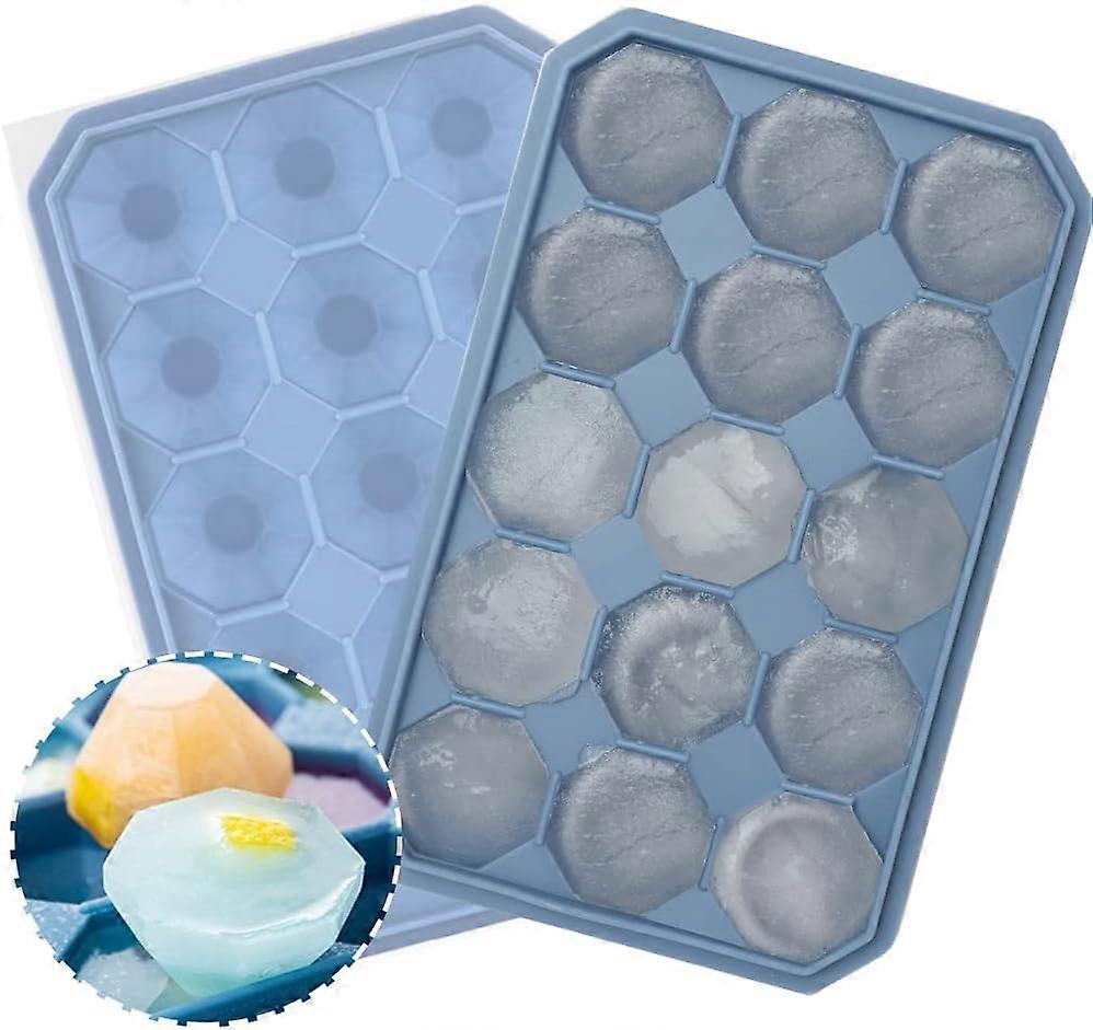 Silicone Ice Cube Trays with Lid, Diamond Ice Cube Mold Easy Release, BPA Free for Wine, Cocktail, Drink, Juice Set of 2, Blue