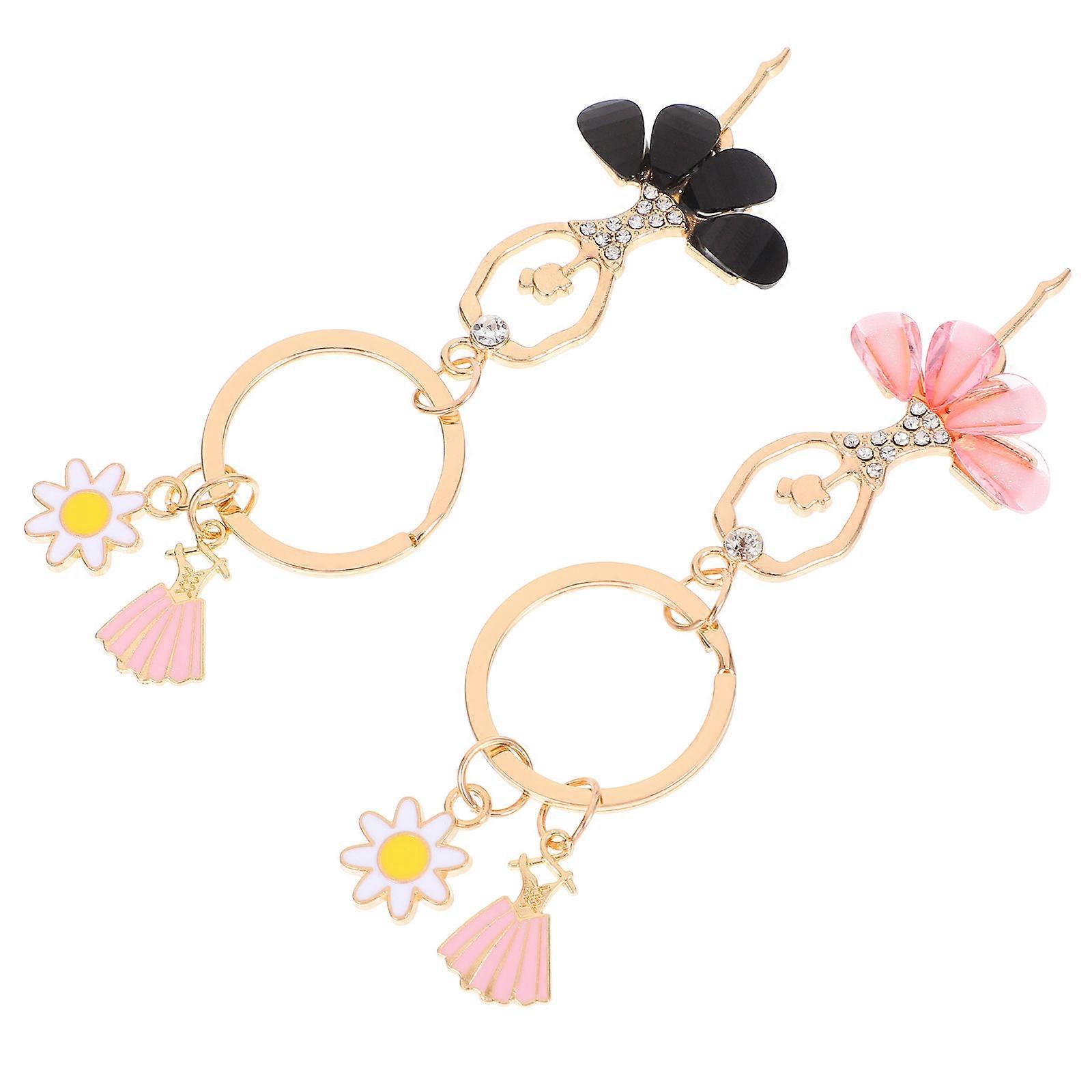 女性のためのキーホルダーラインストーンダンシングガールペンダントキーホルダーカーオーナメント2個