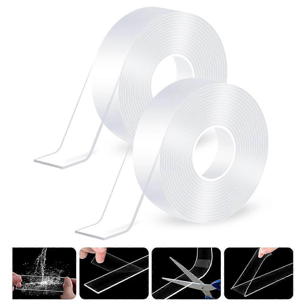 Strong Transparent Double-Sided Tape, 2 Rolls Nano Adhesive, Removable Mounting Tape for Walls, Carpets, Frames, Home Decoration
