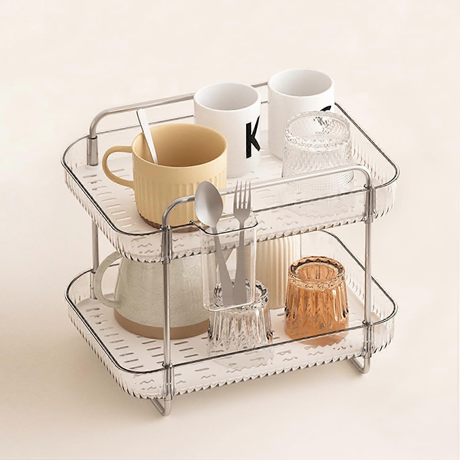 2 Tier Cup Mug Rack Coffee Bar Drying Holder Stand with Removable Drain Tray Kitchen
