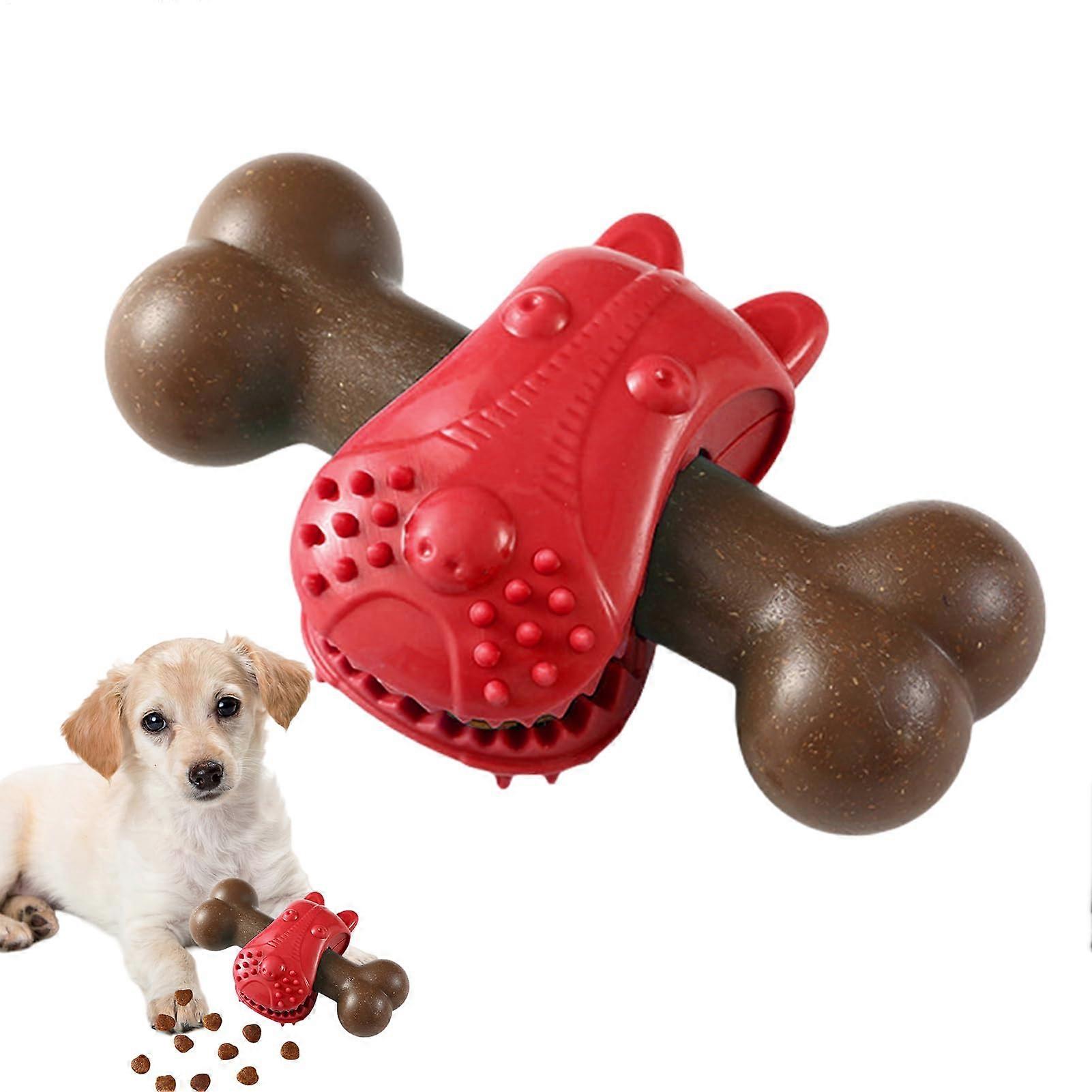 Dog Chew Toy - Red Bone-Shaped, Puppy Dental Care, Interactive Slow-Feeder, Anti-Boredom Stimulus
