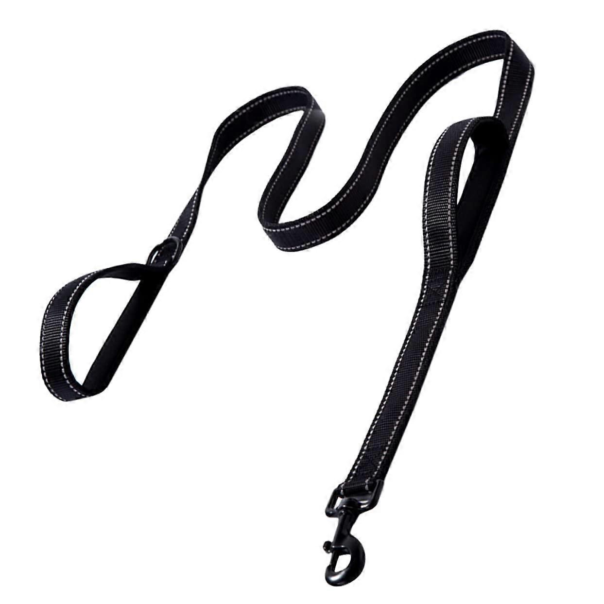 Doublelayer nylon dog leash with double handles, hands antislip rope leash, black.