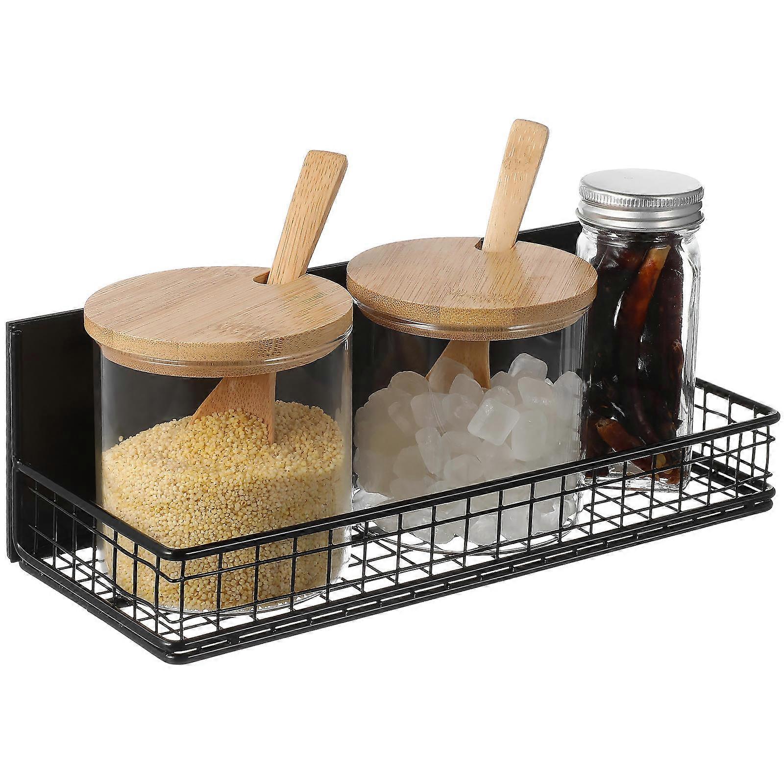 Magnetic Kitchen Organizer Refrigerator Storage Rack Multi-functional Home Accessory Black Color 24.00X10.40X8.00CM 1Set