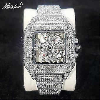 2025 Nieuw Fashion Square Watch Voor Mannen Luxe Glanzende Diamant Holle Quartz Polshorloge Klassiek Ontwerp Hip Hop Ice Out Clock Best Selling