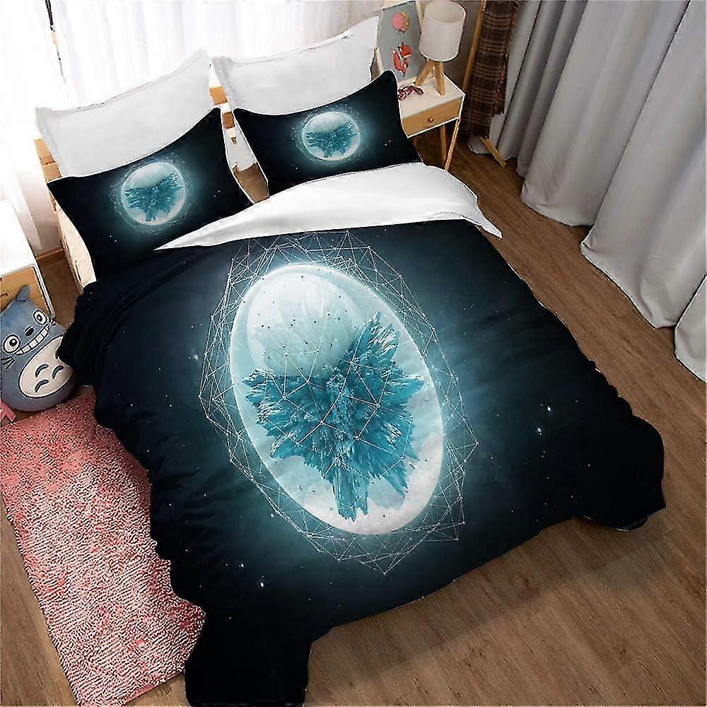 Chic Cyan Theme Printed Bedding Set with Zipper Ultra Soft Microfiber Bedspread (Double Size)