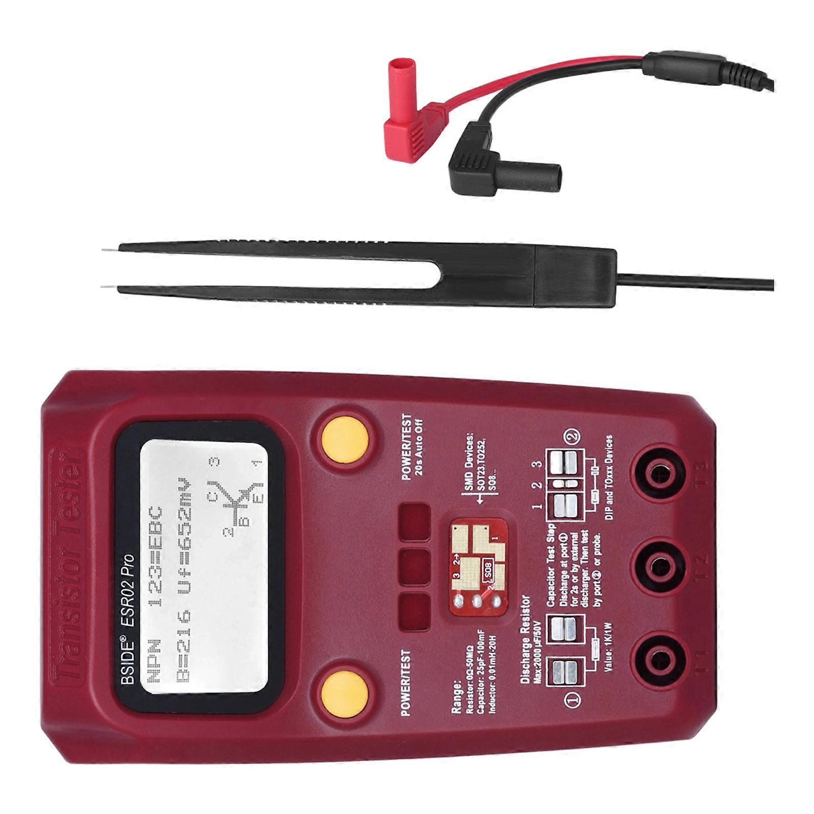 Portable Transistor And Capacitor Tester One Button Operation LCD Display For Lab Repair And Field Maintenance Red