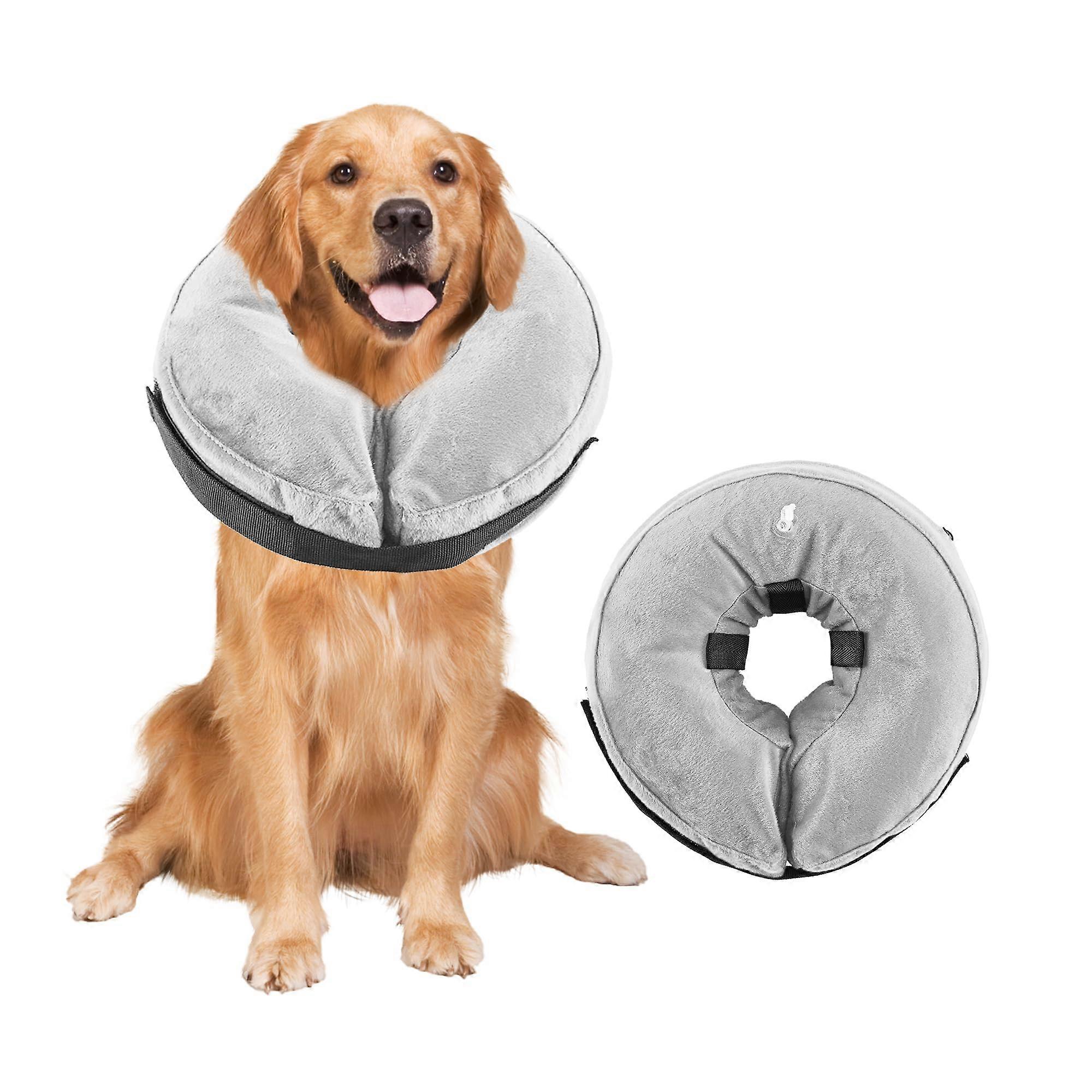 Inflatable Dog Collar, Adjustable Protective Collar After Surgery, Soft AntiLeak Collar (Grey, XL)