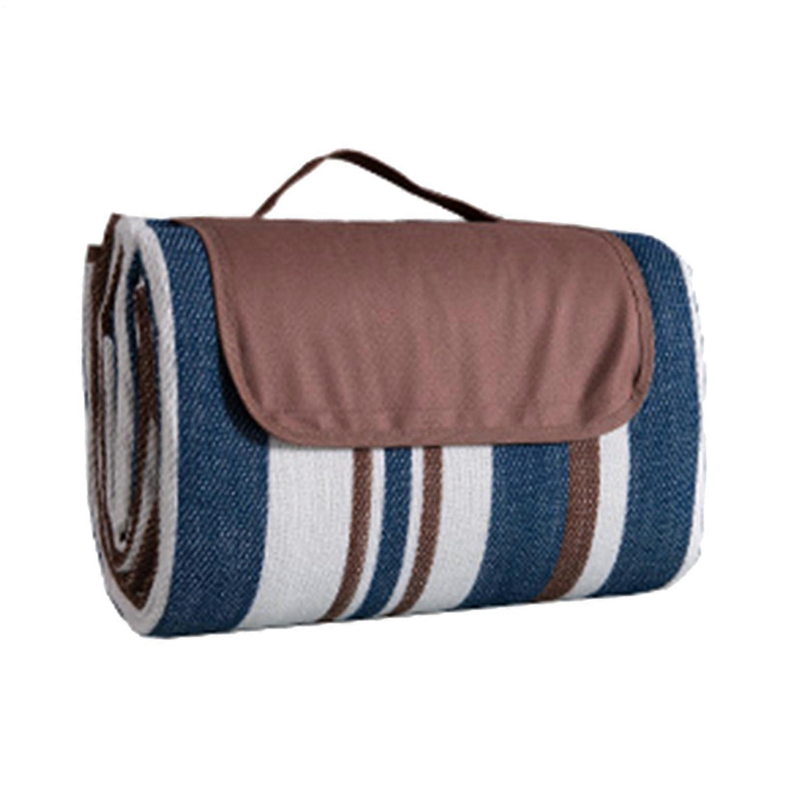 150 * 200cm Large Picnic Blanket, Camping Blanket with Carry Handle, Washable Waterproof Beach Blanket for 24 People, Mocha Blue