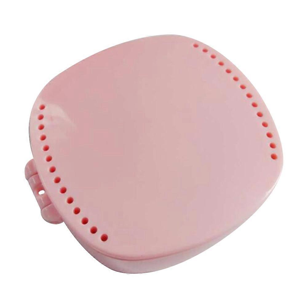 Portable Denture Case With Mirror Pink Square Shape Protection 1Pcs