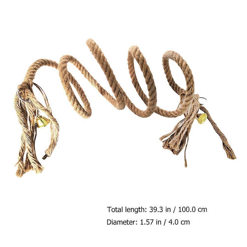 Durable Yellow Parrot Climbing Rope Toy with Bells and Hooks for Pet Use, Made of Hemp and Iron