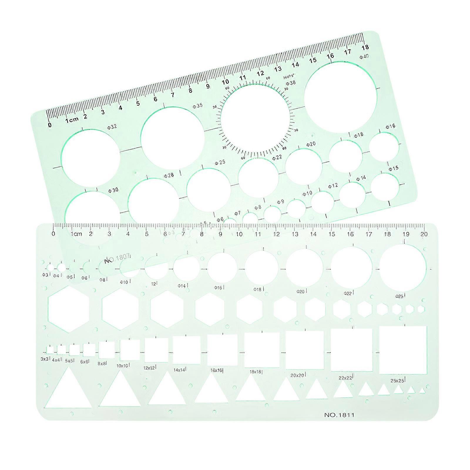 2pcs Circle Template Rulers Geometric Stencils Drafting Tools Drawing Templates