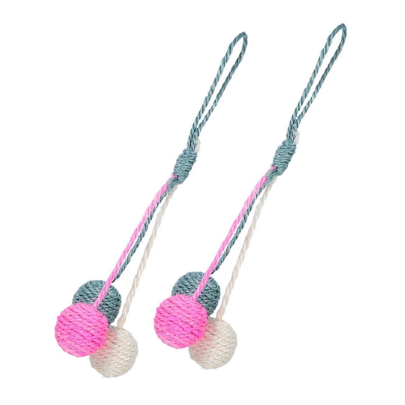 2 Pieces Interactive Hanging Sisal Cat Balls Cat Ball Toy for Indoor Cat Entertainment and Colorful for Small Spaces Encourages Scratching Behavior