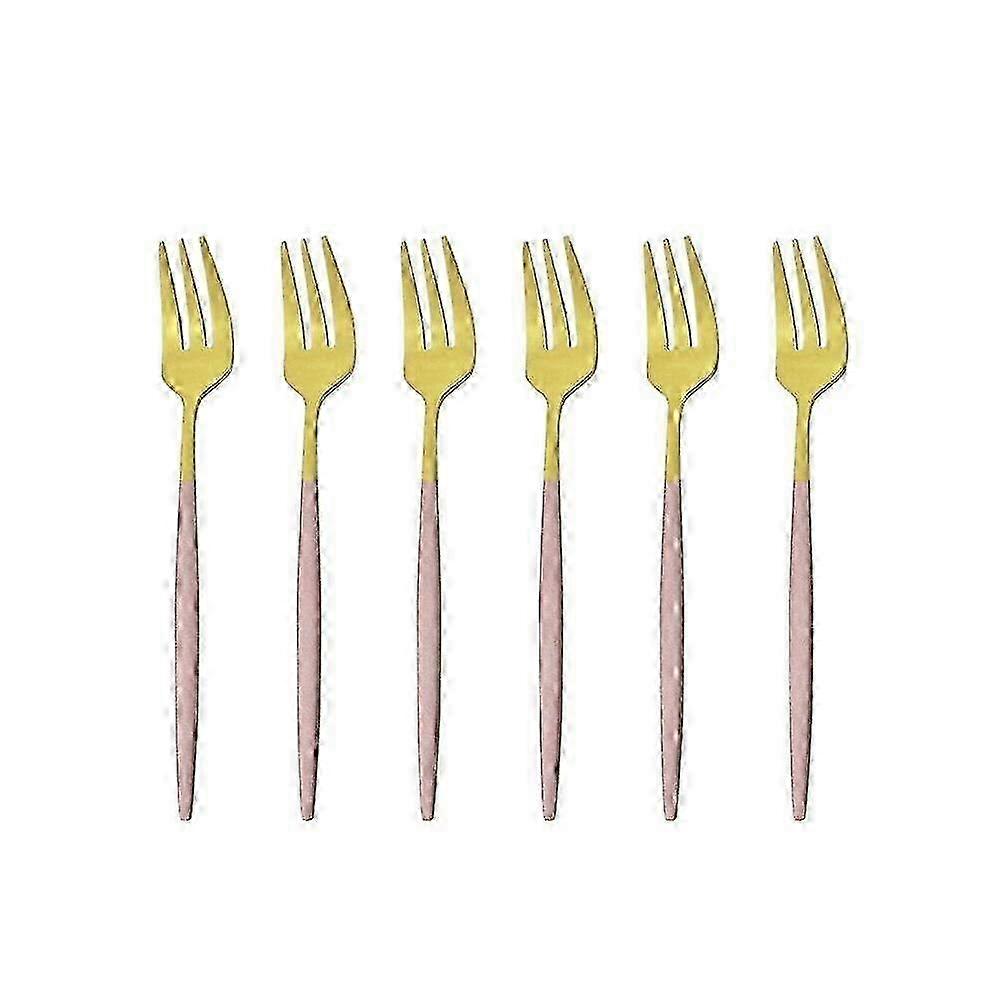 Fruktgafflar set 6st färgglatt matt rostfritt stål för dessertkaka
