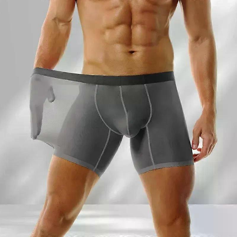 Men's Boxy Underwear Legs Trunks Seamless Ice Silk Sheer Elastic Quick Dry Extend Sports Panties Mid Waist U Convex Pouch Boxers