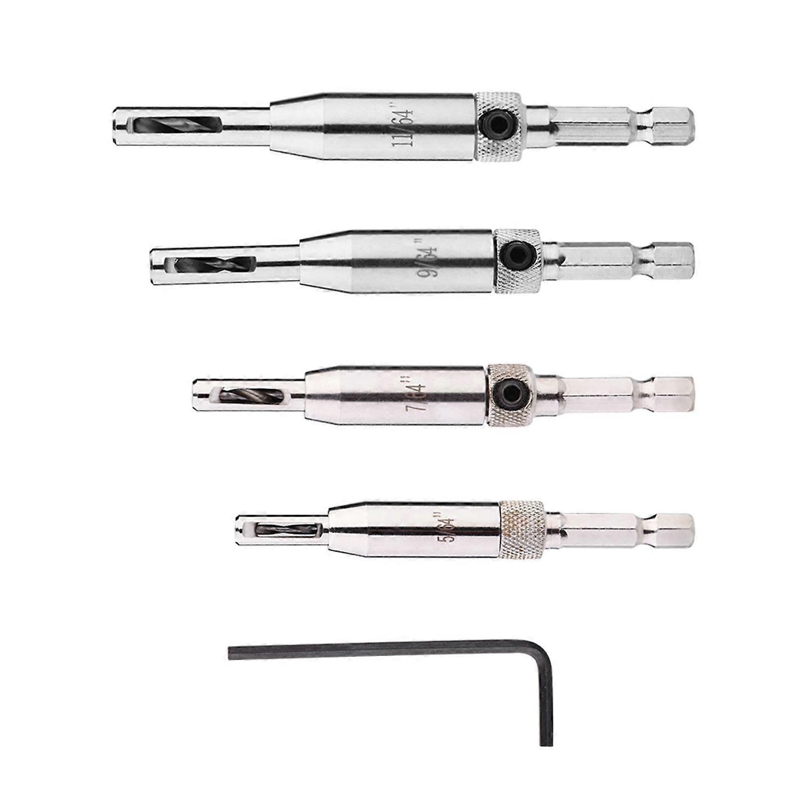 4pcs Hex Shank Self Centering Drill Bit Set Door Window Hinge Hole Puncher Woodworking Tool