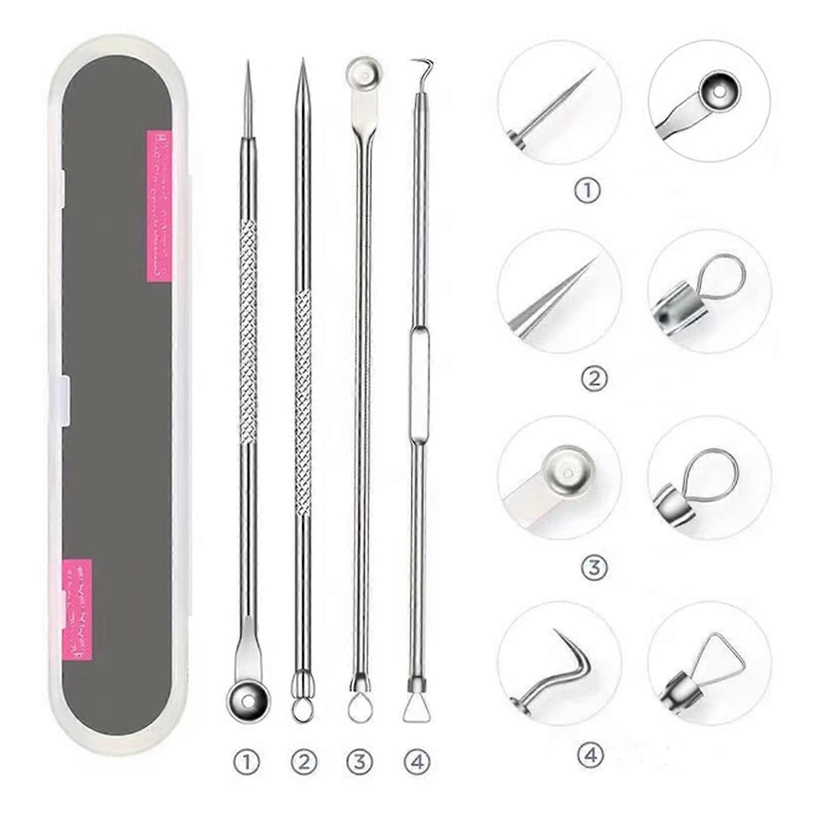 Acne Needle Kit 4 Pieces Stainless Steel Blackhead Remover Tools for Pimple and Acne Stains Extraction Set with Box
