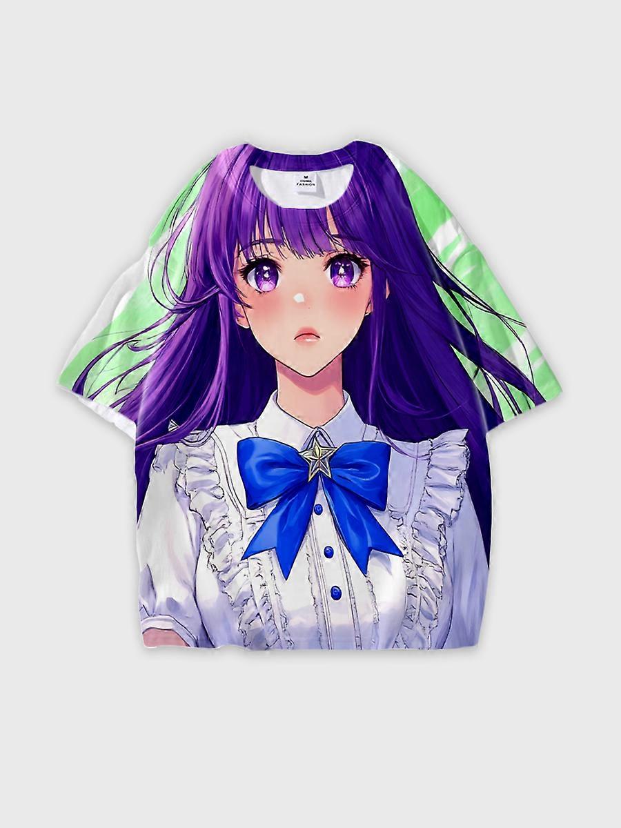 T-shirt round neck book Characters Pattern loose short sleeve E2901