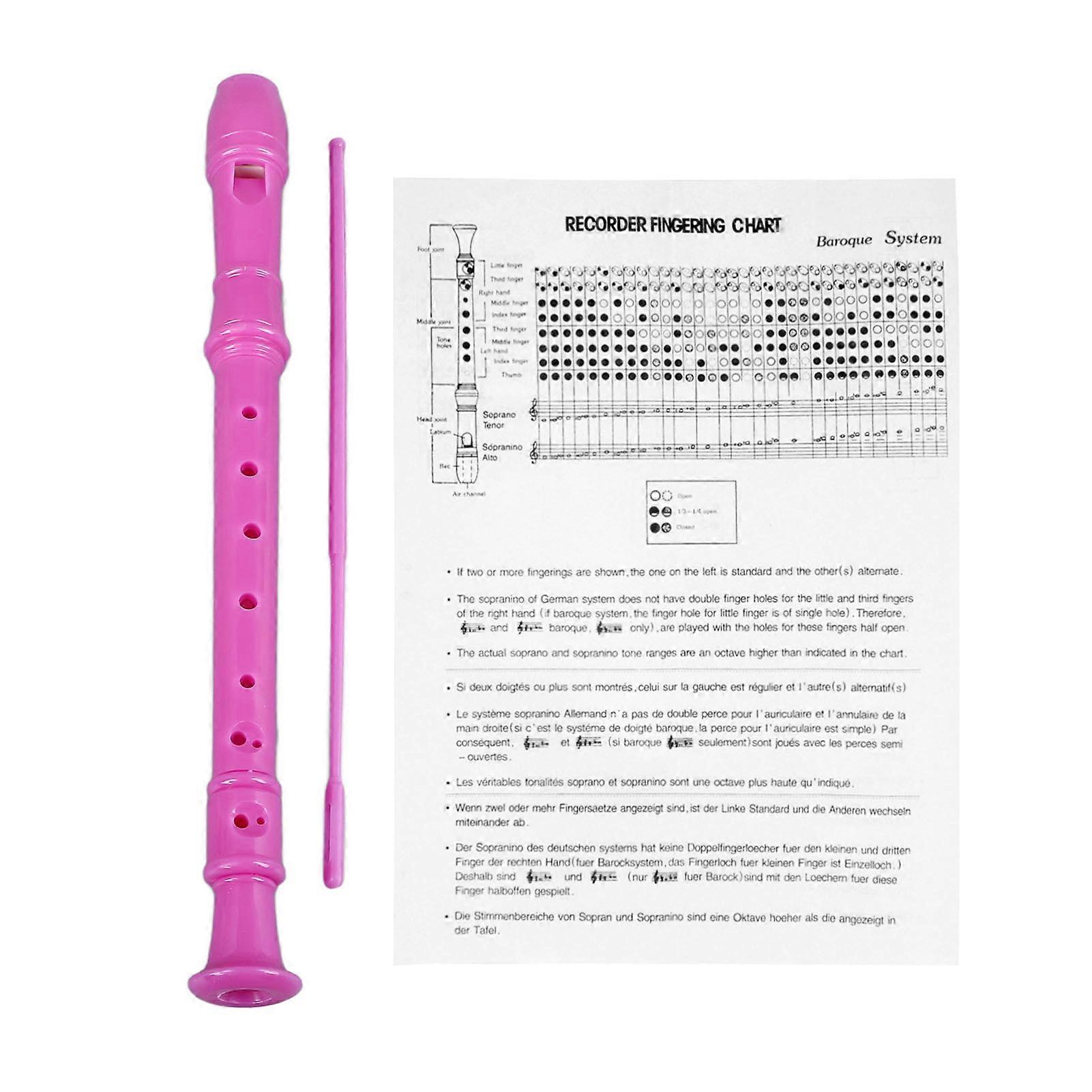 Soprano Recorder Instrument 8 Hole Descant Treble Flute ABS for Kids Students Classroom Playing Performance Rose Red