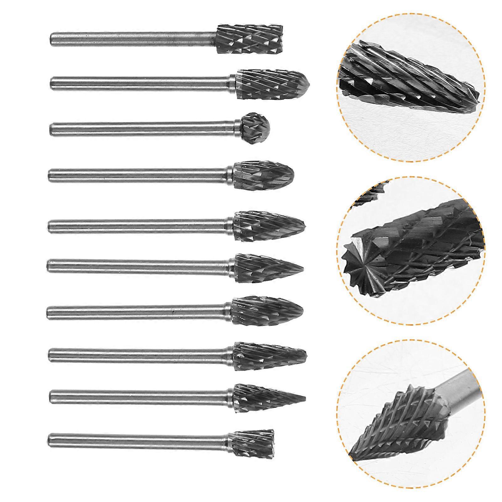 Tungsten Steel Grinder Bits for DIY Metalworking and Woodworking with Transparent Coating 10pcs Assorted Size