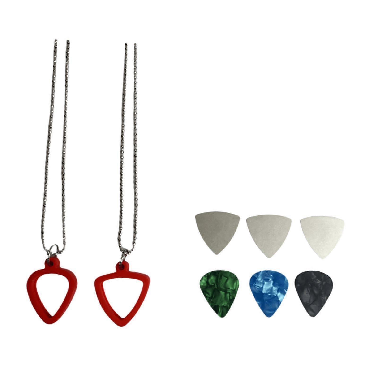 Guitar Pick Necklace With Triangular Double-Sided Pendant Red Storage Chain For Electric Guitar