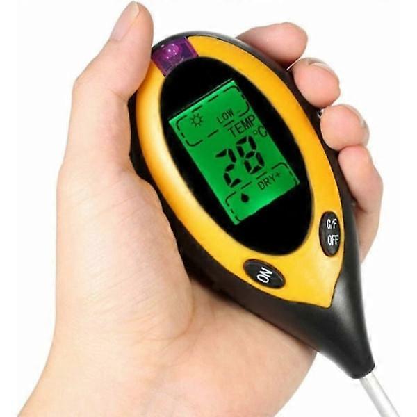 Triomphe 4-in-1 soil moisture tester digital soil test kit PH temperature sun moisture acidity with backlit LCD display for garden lawn farm indoor.