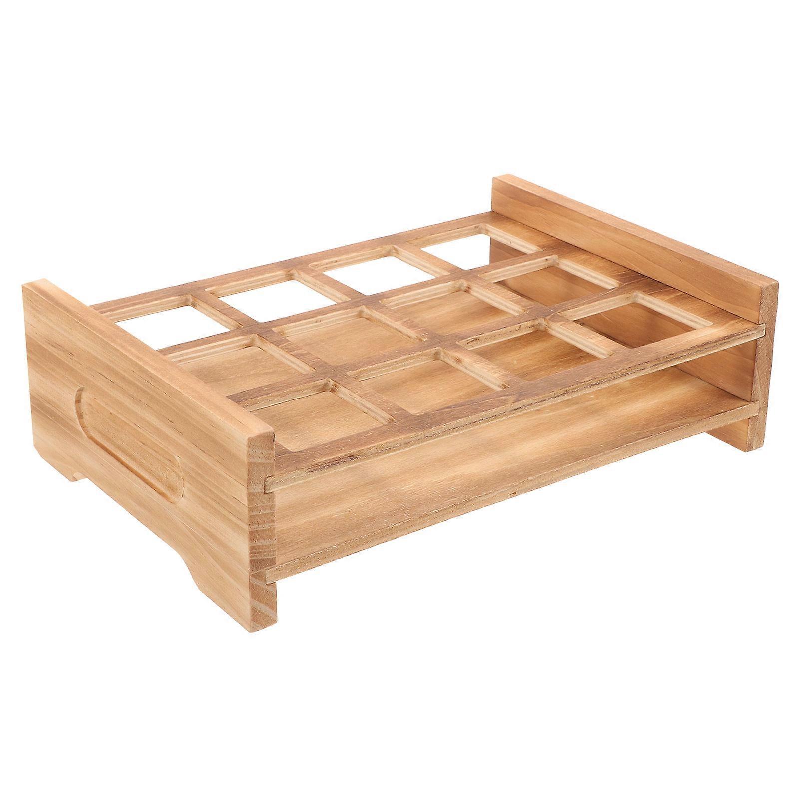 Wooden Shot Glasses Holder with Multiple Compartments for Stylish Cup Storage and Decor Light Yellow