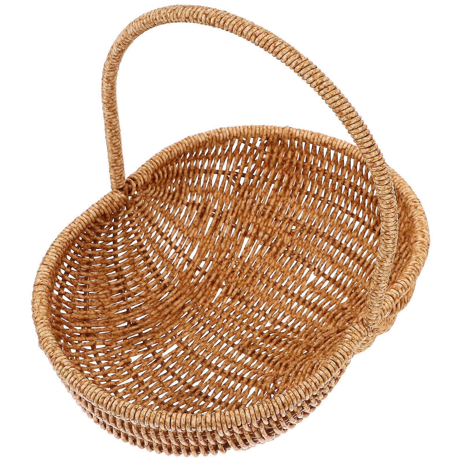 Rustic Imitation Rattan Picnic Basket with Handles, Medium, Multi Functional, Weather Resistant Woven Storage Container for Fruits, Vegetables,