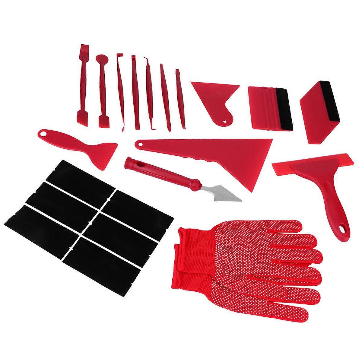 21 Piece Window Tint Tool Kit with Squeegee and Cutter for Car Film Wrapping in Red Plastic and Metal